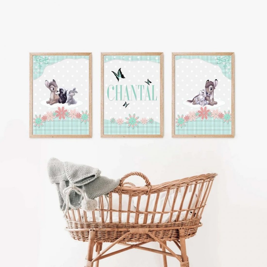 Bambi - Personalised Nursery Print Set in Teal/Coral