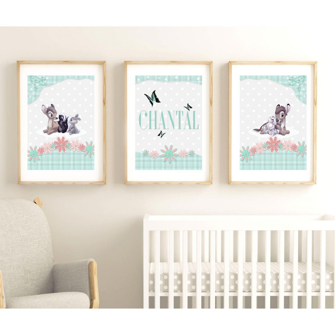 Bambi - Personalised Nursery Print Set in Teal/Coral