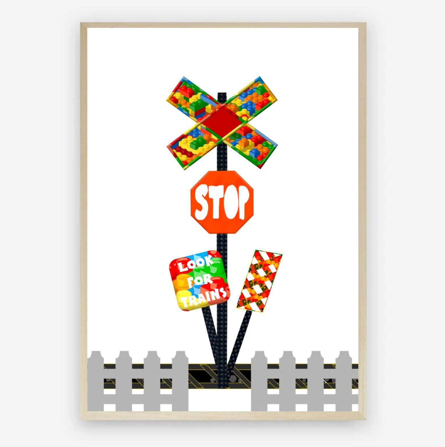 STOP Railway Crossing Print in Lego