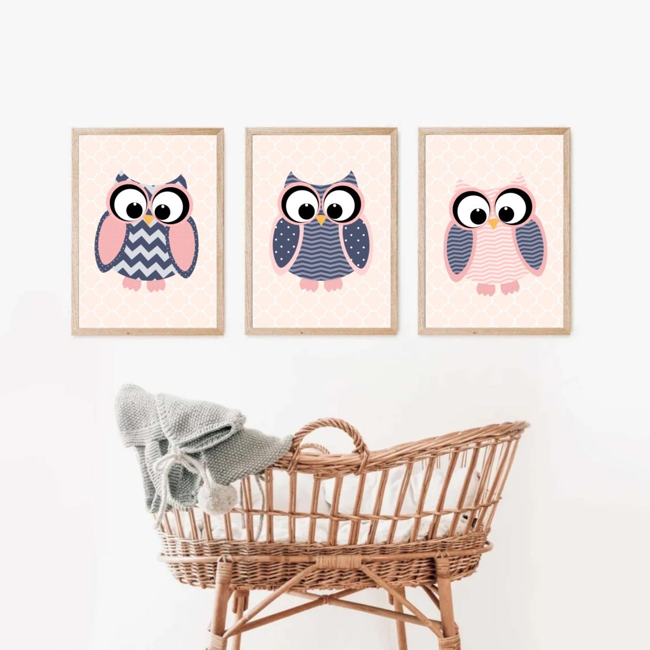 Curious Owls Nursery Print Wall Art Set for Baby Girl