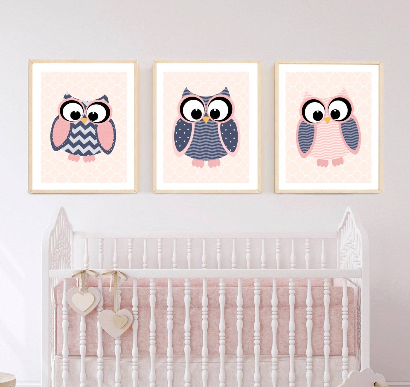 Curious Owls Nursery Print Wall Art Set for Baby Girl