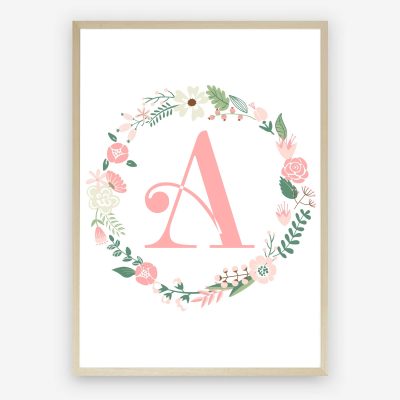 Initial Print for Baby Girl Nursery-Boho Florals