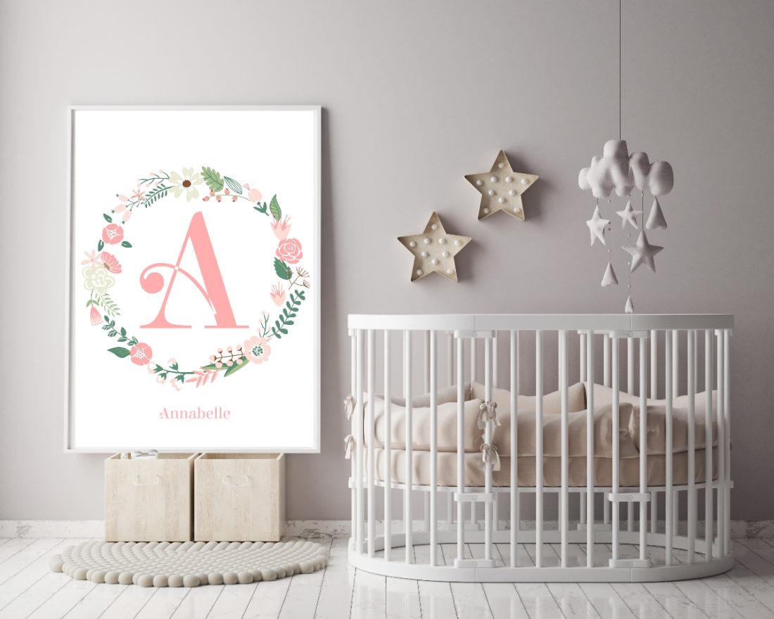 Initial Print for Baby Girl Nursery-Boho Florals