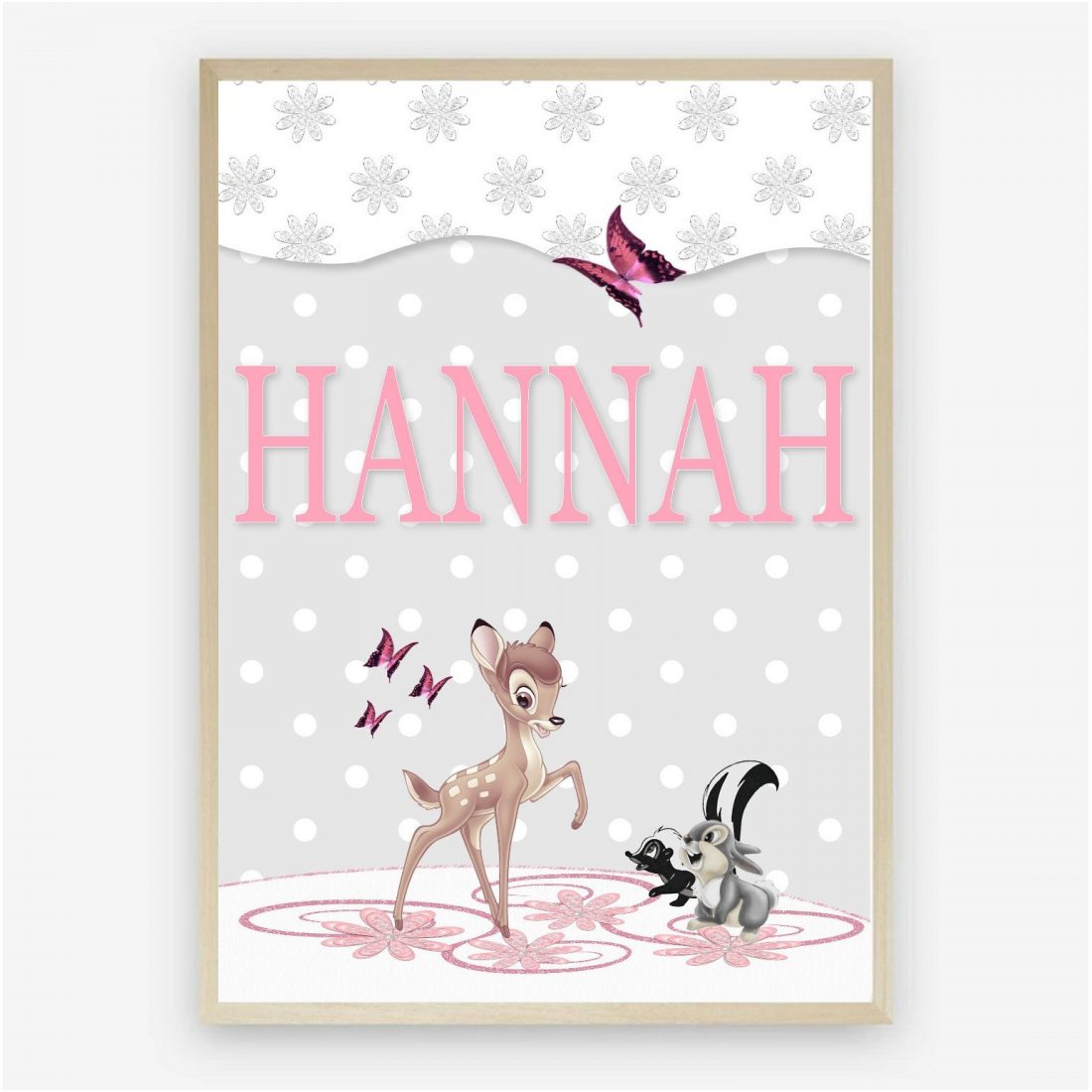 Personalised Baby Girl Name Print – Bambi Woodland Nursery Art