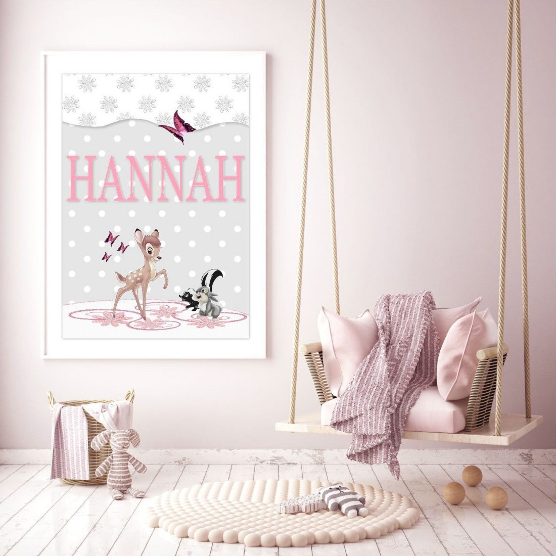Bambi Wall Art Print for Baby Girl - Personalised
