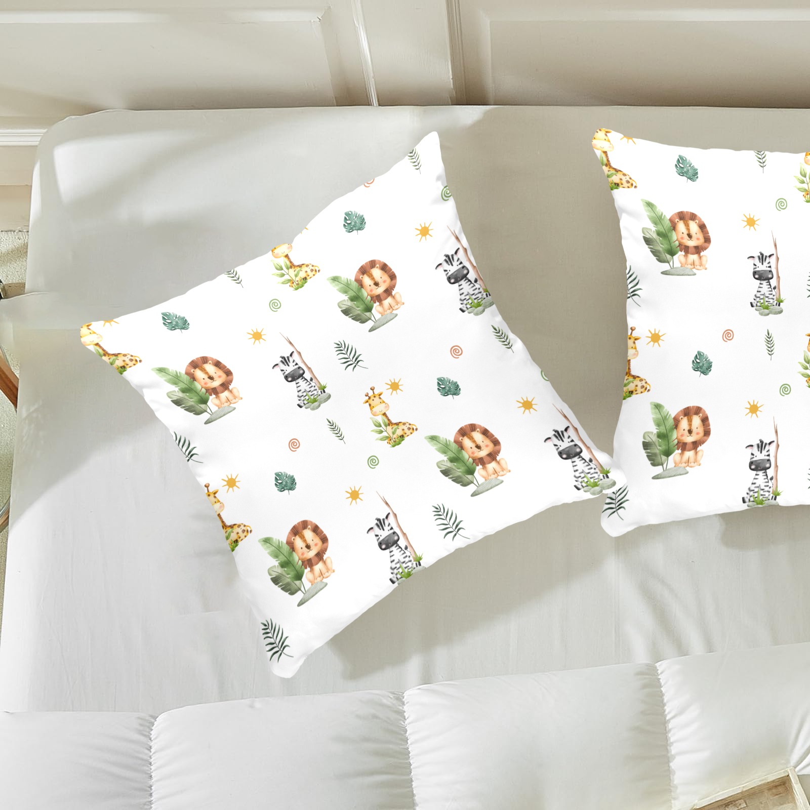 Luxury Safari Animals Nursery Pillow Case – Decorative Wild Animal Cushion for Kids Bedroom