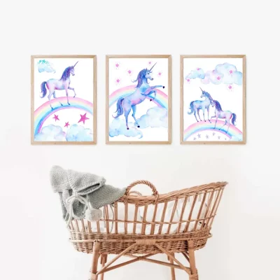 Unicorn & Rainbow Wall Art Prints for Girls