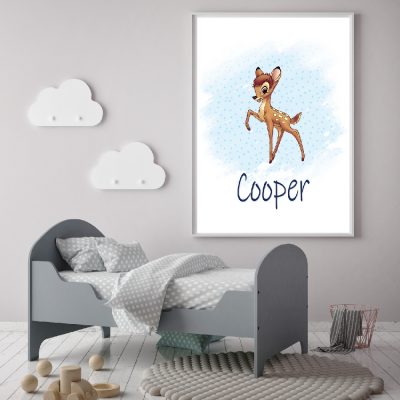 Personalised Bambi Baby Boy Nursery Print