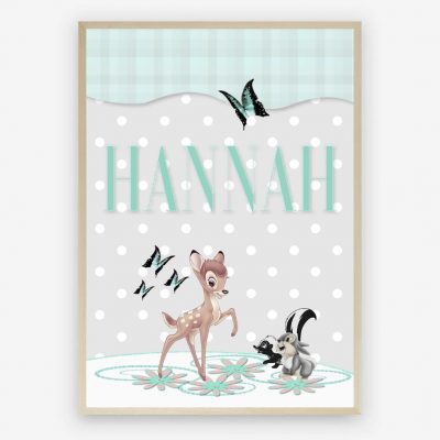 Custom Baby Name Bambi Print – Woodland Nursery Wall Art