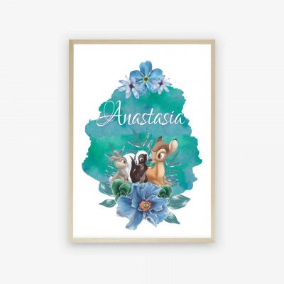 Bambi Name Print-Watercolour Florals in Teal