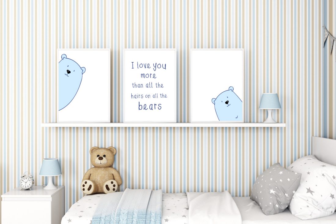 Bear wall art nursery print set