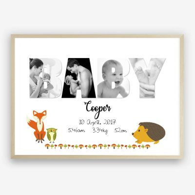 Photo Collage Baby Birth Print Woodland Theme