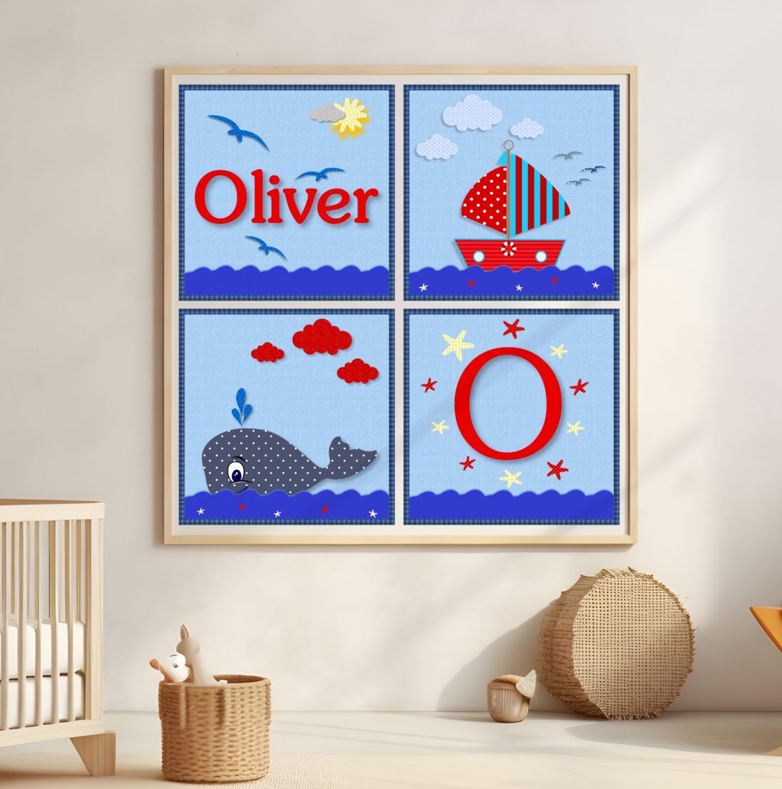 Personalised Nautical Themed Scrapbook Inspired Nursery Wall Art
