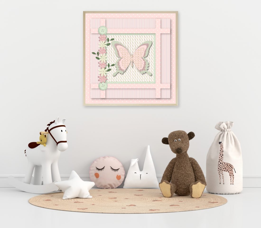 Shabby Chic Pink Butterfly Nursery Print - Scrapbook Style - by Kangaroo Kids Designs