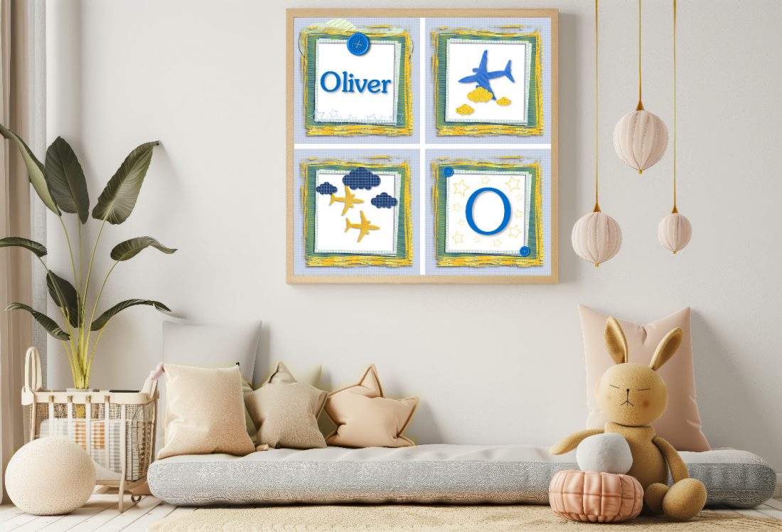 Personalised Baby Boy Nursery Wall Art - Planes - Transport Themed