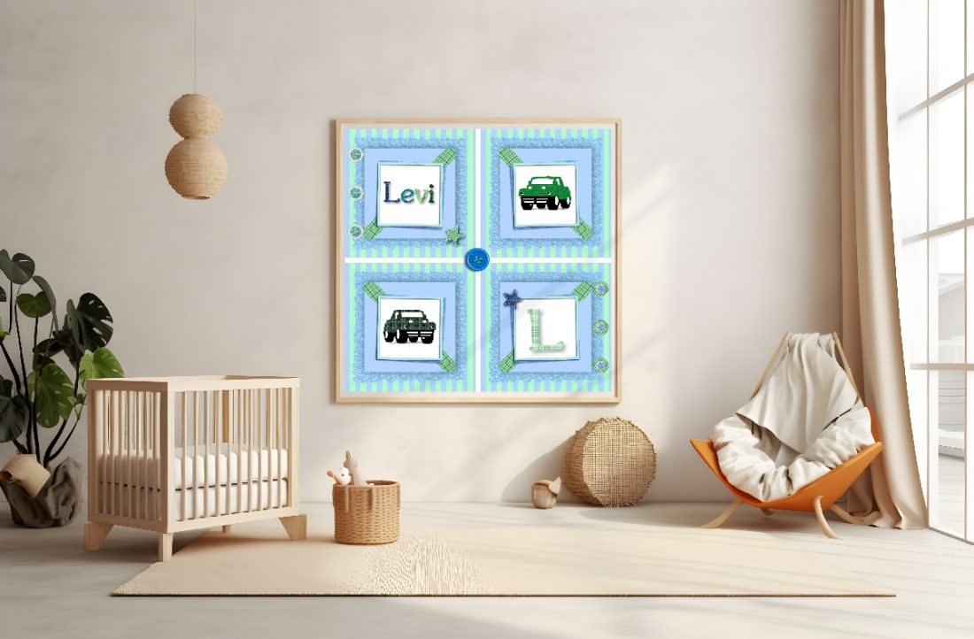 Personalised Baby Boy Nursery Wall Art Scrapbook Inspired Transport Themed to Suit Kmart or Ikea Picture Frames