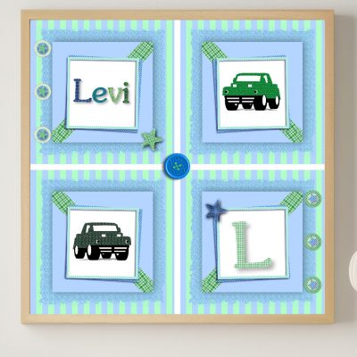 Boys Transport Vehicles Name Print Scrapbook Style by Kangaroo Kids Designs