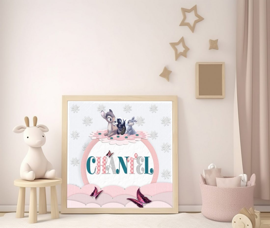 Bambi Baby Girl Name Print Personalised Wall Art-Scrapbook Inspired Design to Suit Kmart or Ikea Picture Frames - by Kangaroo Kids Designs
