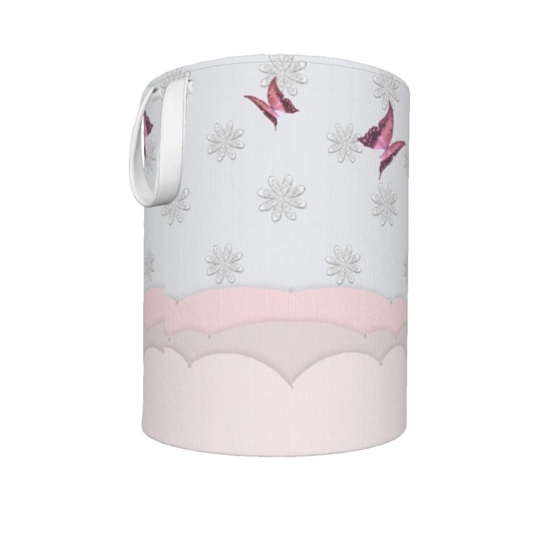 Floral Grey & Pink Laundry Hamper or Toy Storage for Nursery or Toddlers Bedroom.