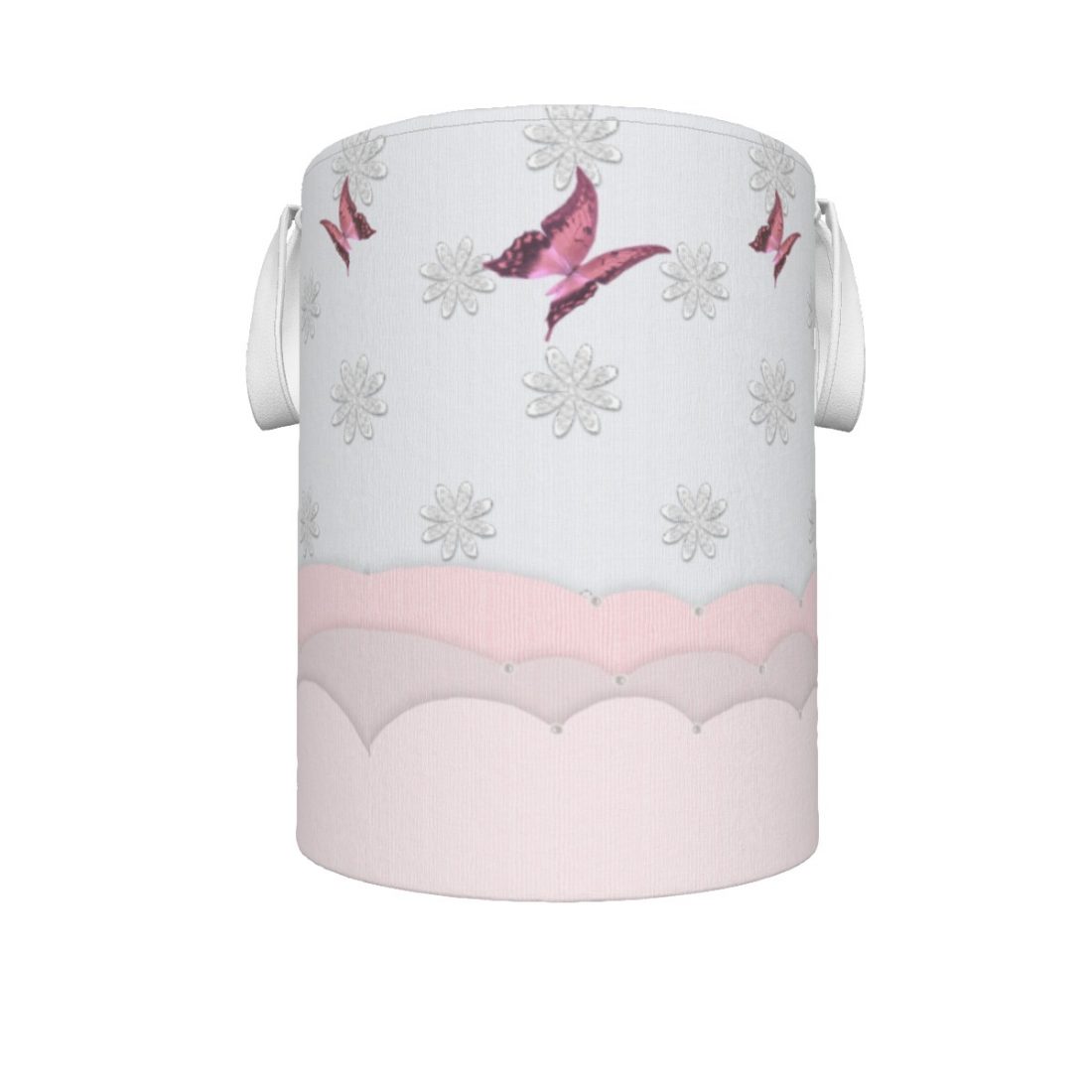 Floral Grey & Pink Laundry Hamper or Toy Storage for Nursery or Toddlers Bedroom.