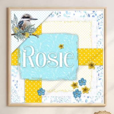 Personalised Girls Name Print with Kookaburra Scrapbook Style