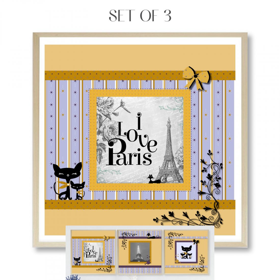 Paris Wall Art Prints for Teen Bedroom - Dark Yellow
