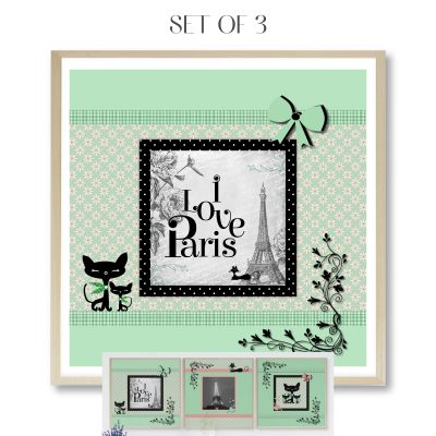 Parisian Set of 3 Wall Art Prints - Mint Green