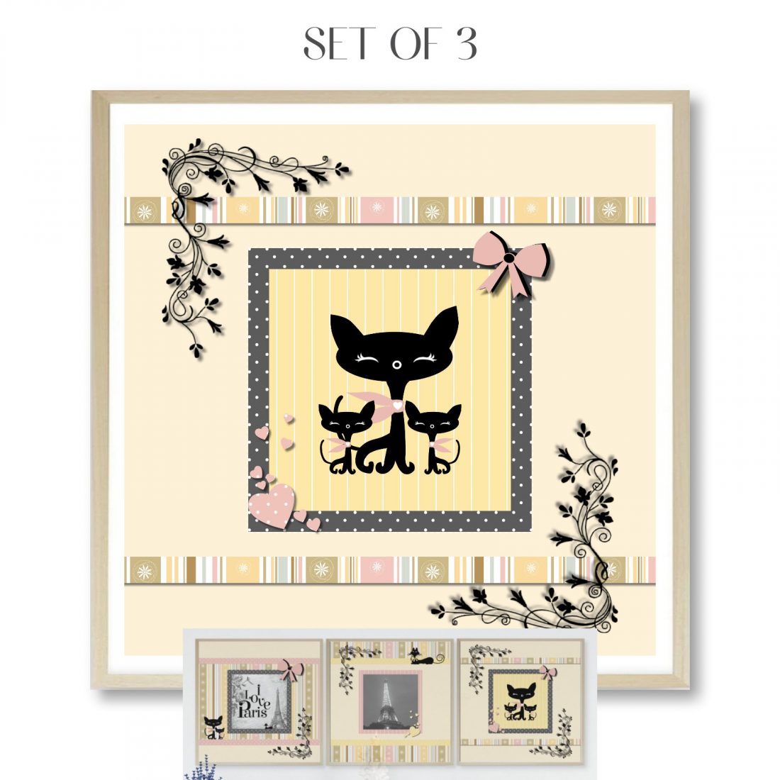 Paris Set of 3 Wall Art Prints Teen Bedroom Neutrals & Soft Pastels by Kangaroo Kids Designs