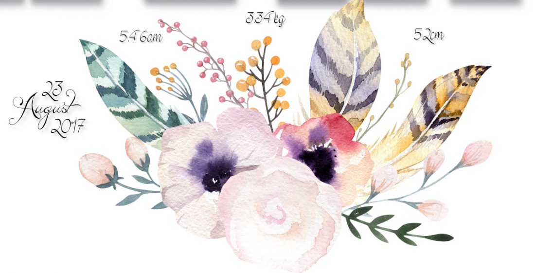 Baby Girl Name & Birth Photo Collage Print - Boho Florals