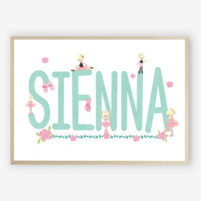 Ballerina Name Print Nursery Wall Art - Mint