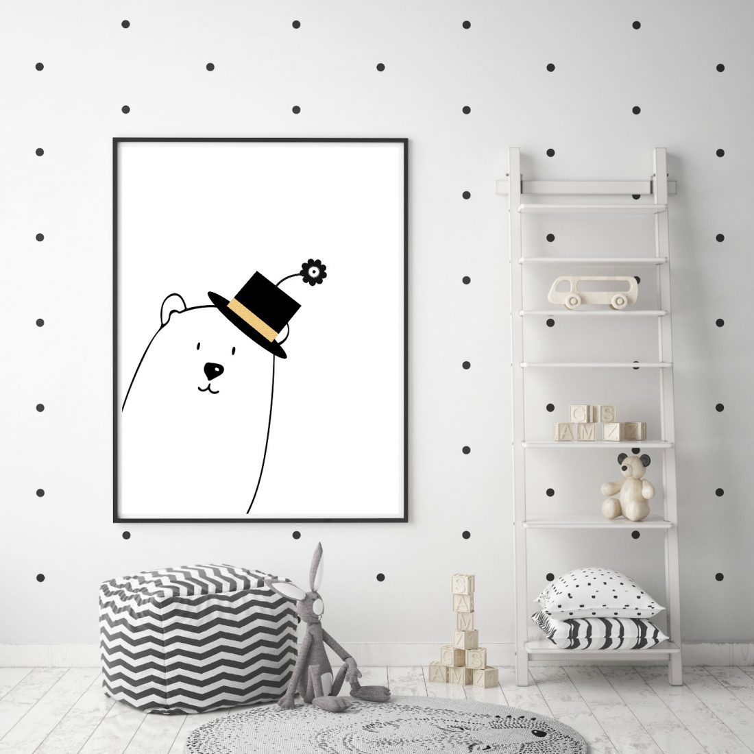 Minimalist Peek‑a‑Boo Bear Print – Modern Baby Room Printable