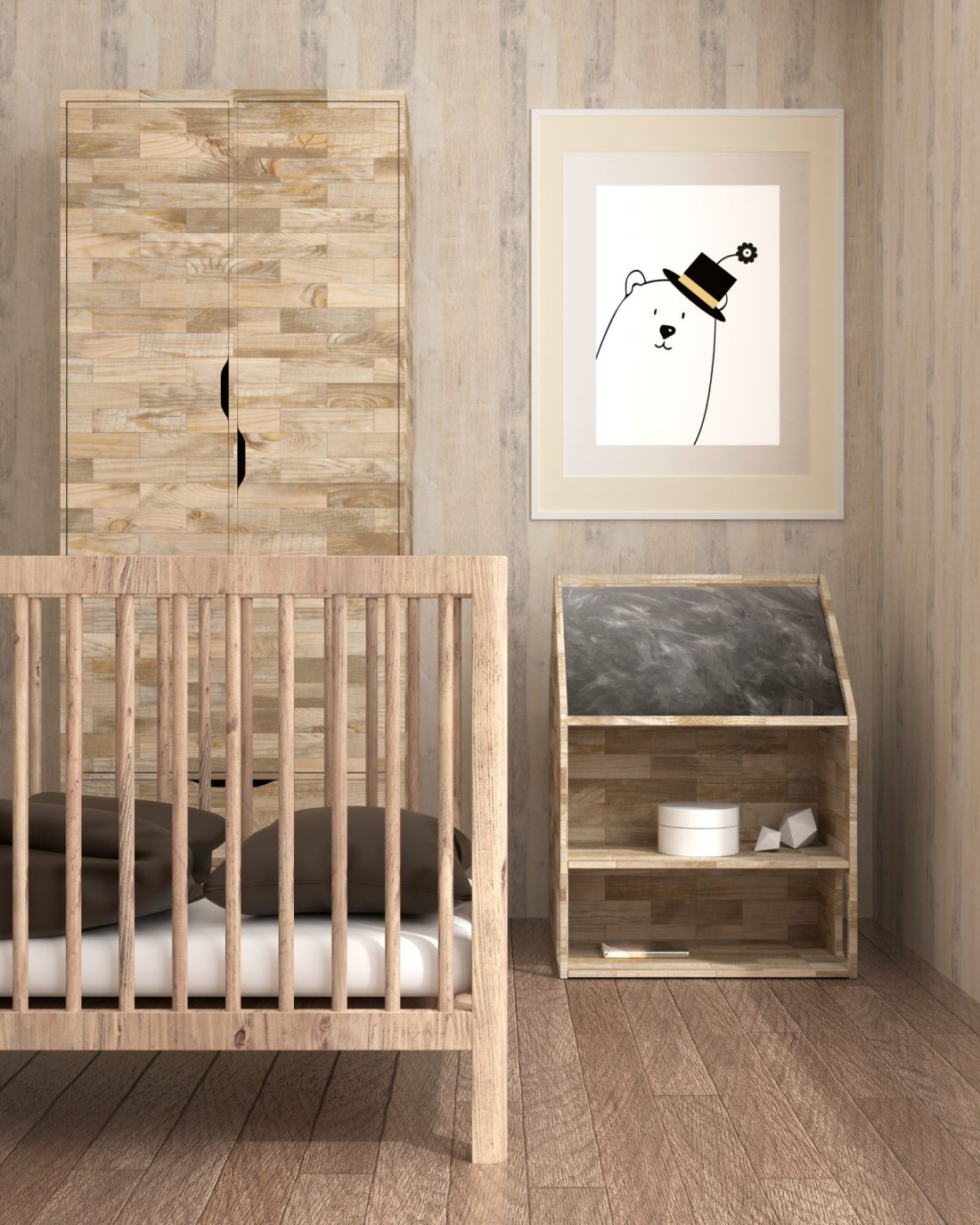 Minimalist Peek‑a‑Boo Bear Print – Modern Baby Room Printable