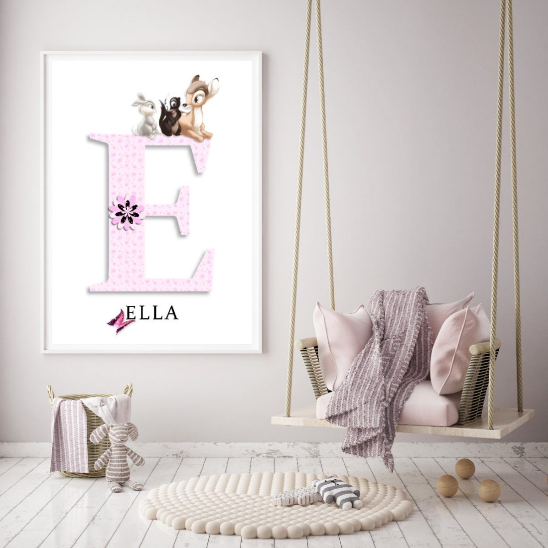 baby initial name print - Disney characters - pink