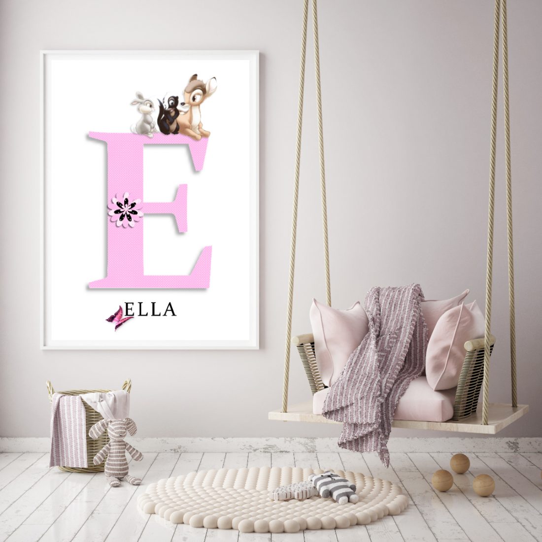 baby initial name print - Disney characters - pink