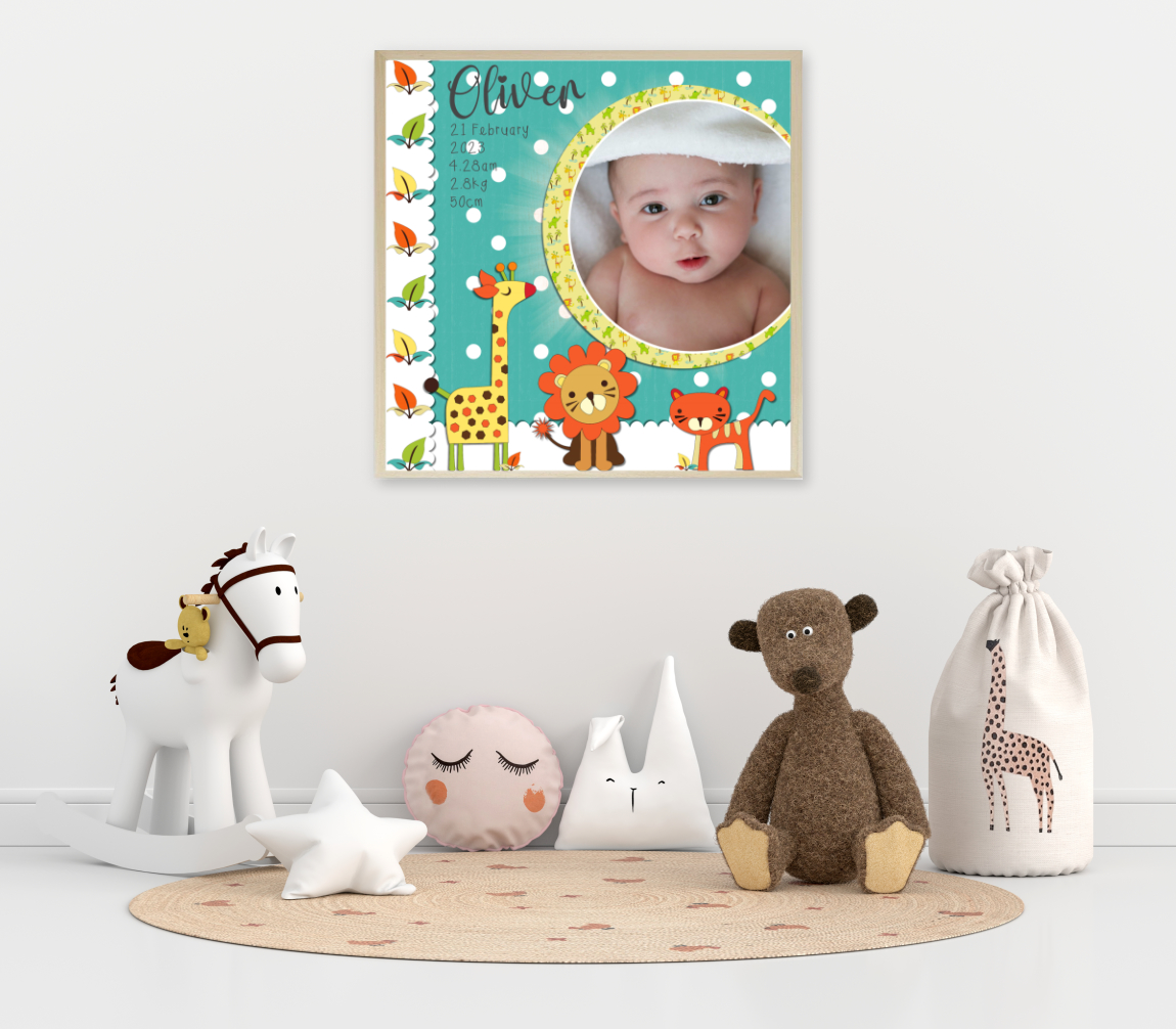 Custom Jungle Birth Print Turquoise