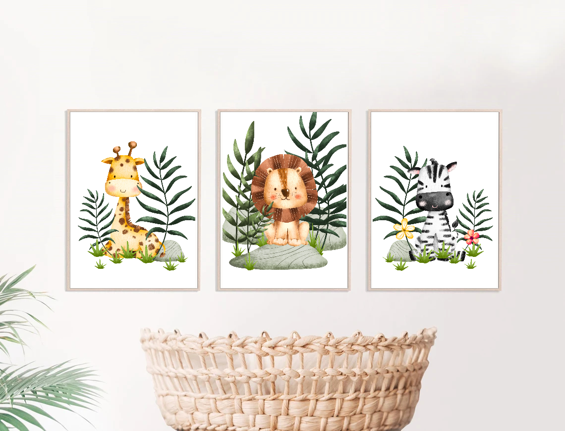 Jungle Animals Nursery Prints, Premium, Adorable Wall Art for Kids Bedrooms 1 Jungle Animals Nursery Prints